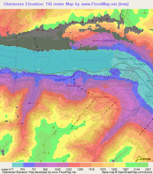 Oberterzen,Switzerland Elevation Map