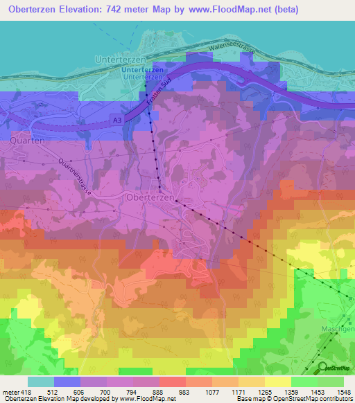 Oberterzen,Switzerland Elevation Map