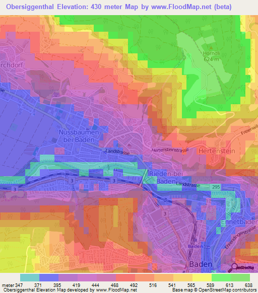 Obersiggenthal,Switzerland Elevation Map