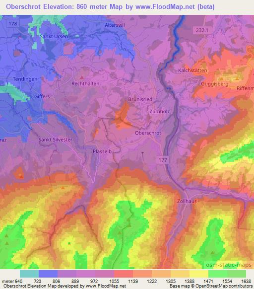 Oberschrot,Switzerland Elevation Map