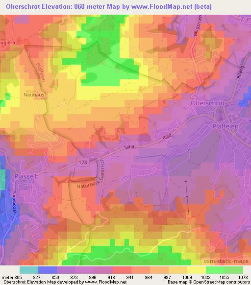 Oberschrot,Switzerland Elevation Map