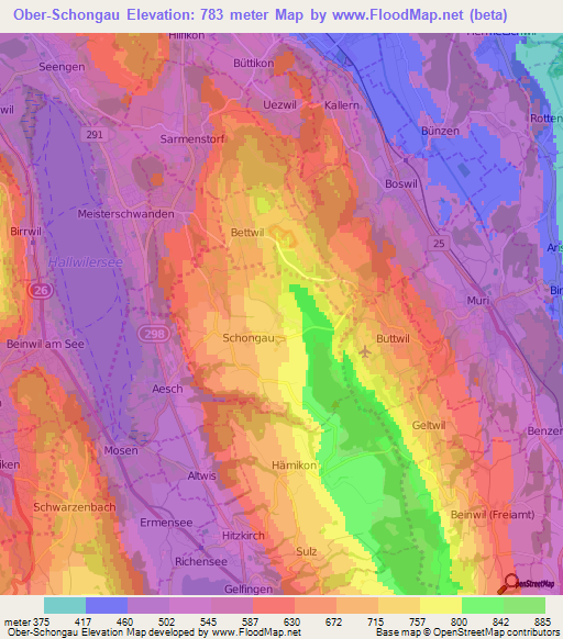 Ober-Schongau,Switzerland Elevation Map