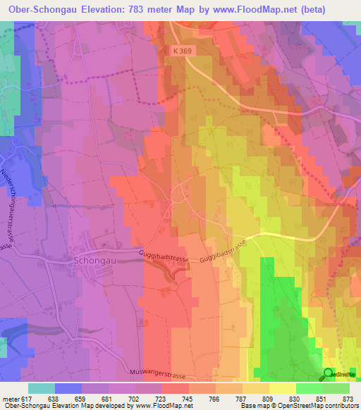 Ober-Schongau,Switzerland Elevation Map