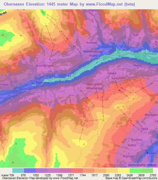 Obersaxen,Switzerland Elevation Map