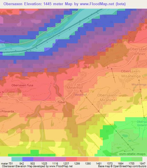 Obersaxen,Switzerland Elevation Map