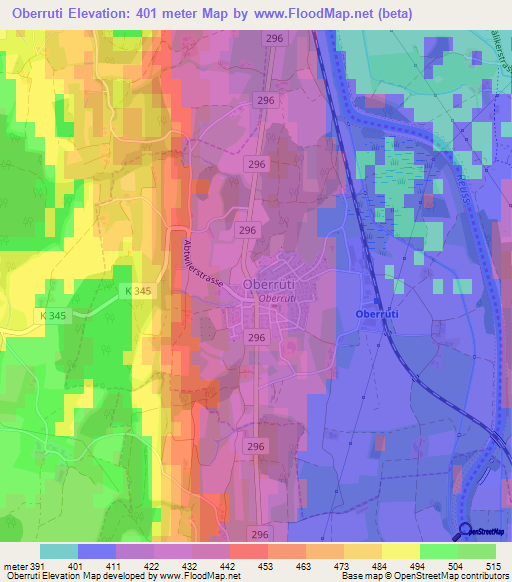 Oberruti,Switzerland Elevation Map