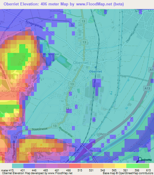 Oberriet,Switzerland Elevation Map