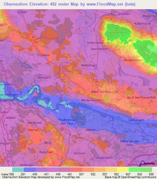 Oberneuforn,Switzerland Elevation Map