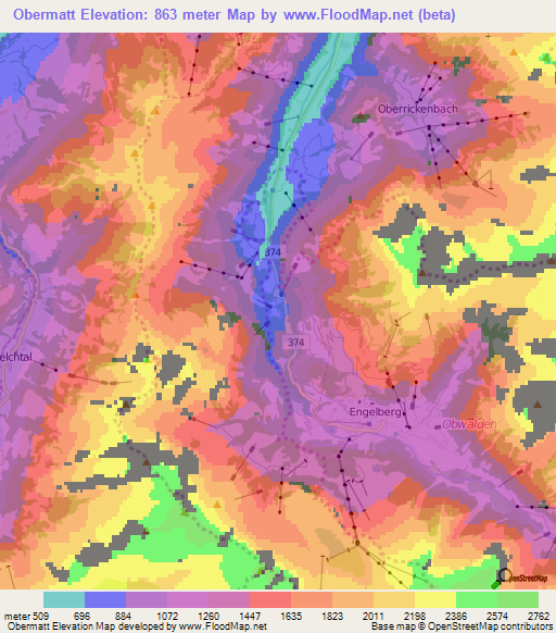 Obermatt,Switzerland Elevation Map