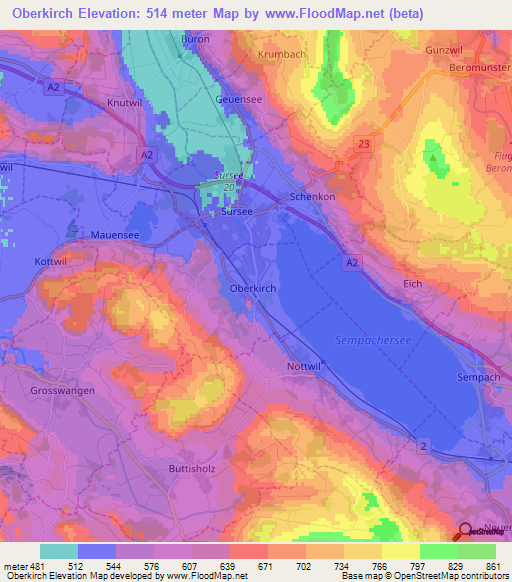 Oberkirch,Switzerland Elevation Map