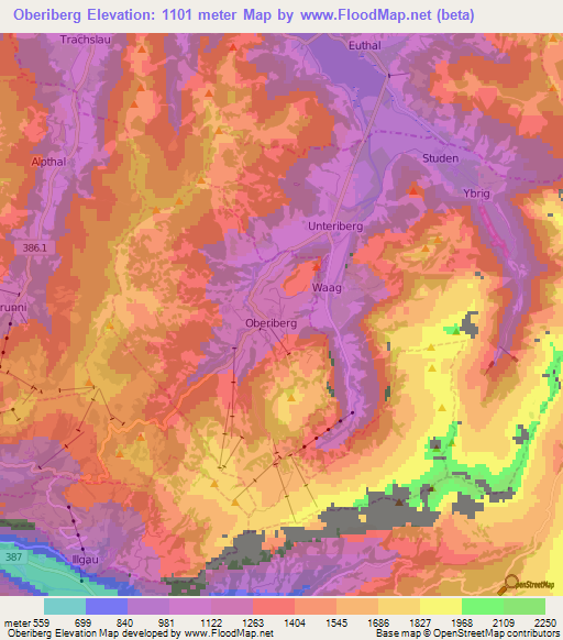 Oberiberg,Switzerland Elevation Map