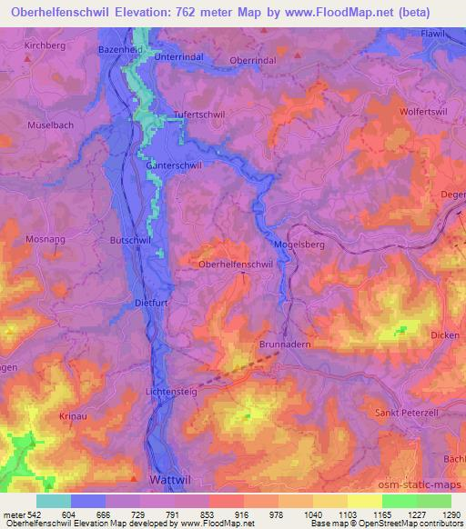 Oberhelfenschwil,Switzerland Elevation Map