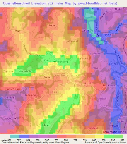Oberhelfenschwil,Switzerland Elevation Map