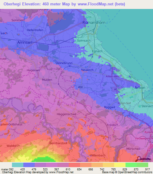 Oberhegi,Switzerland Elevation Map