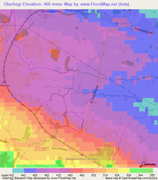 Oberhegi,Switzerland Elevation Map