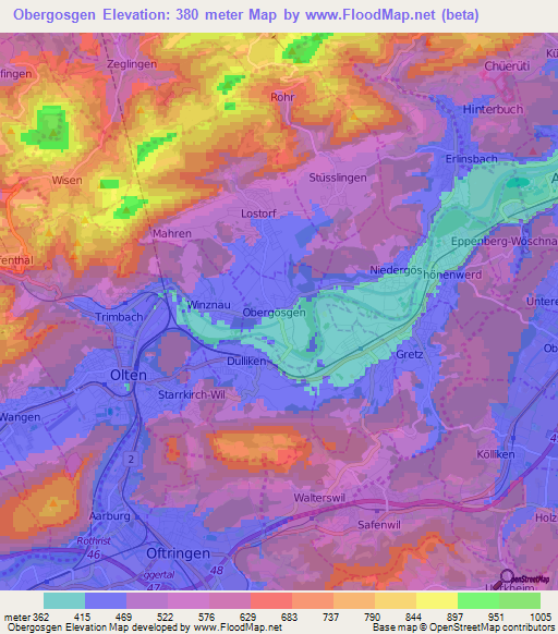 Obergosgen,Switzerland Elevation Map