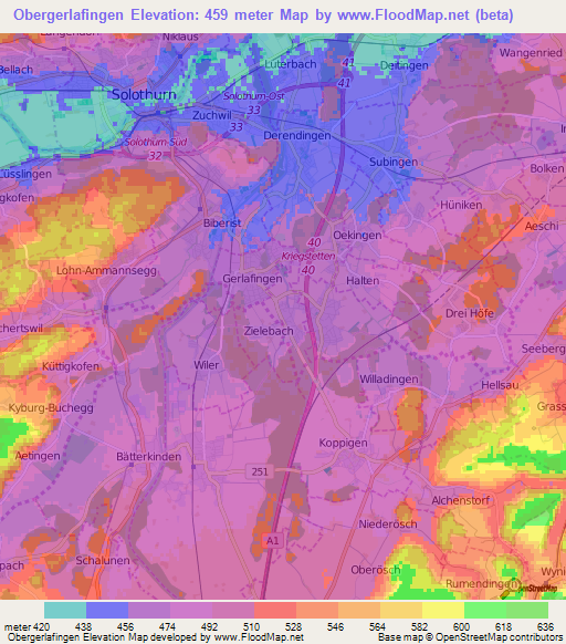 Obergerlafingen,Switzerland Elevation Map