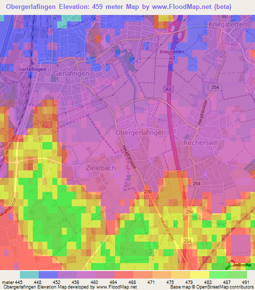 Obergerlafingen,Switzerland Elevation Map