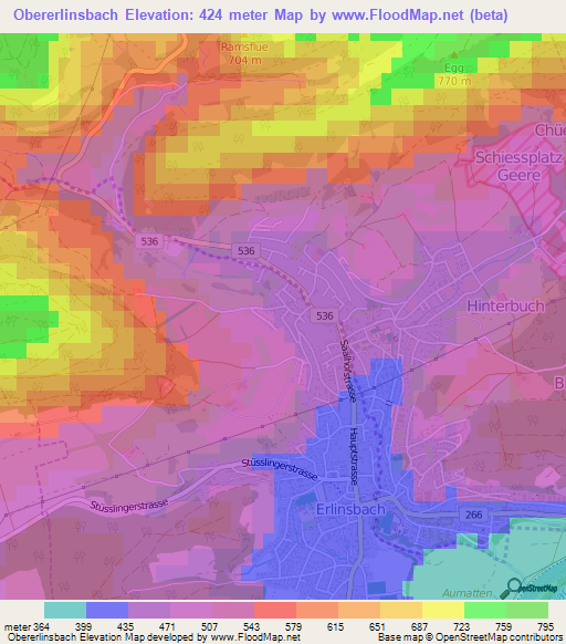 Obererlinsbach,Switzerland Elevation Map