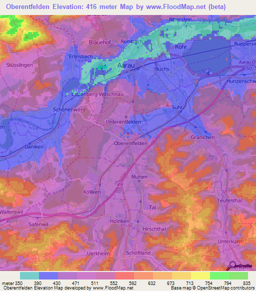 Oberentfelden,Switzerland Elevation Map