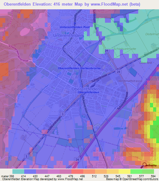 Oberentfelden,Switzerland Elevation Map