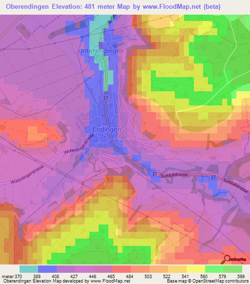 Oberendingen,Switzerland Elevation Map