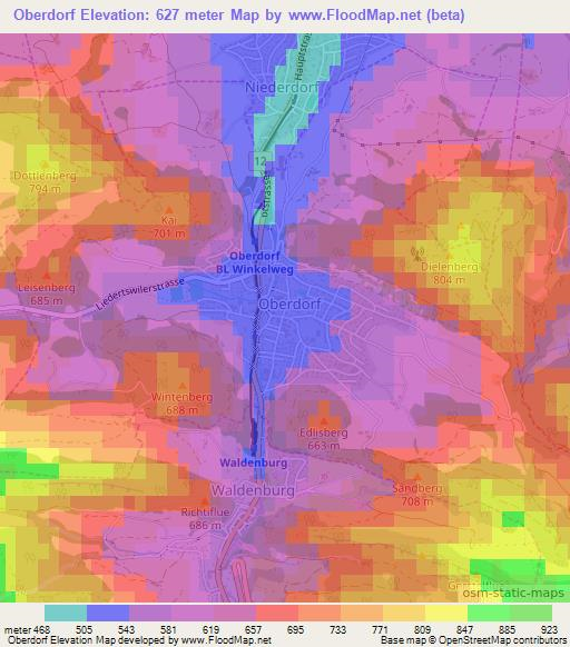 Oberdorf,Switzerland Elevation Map