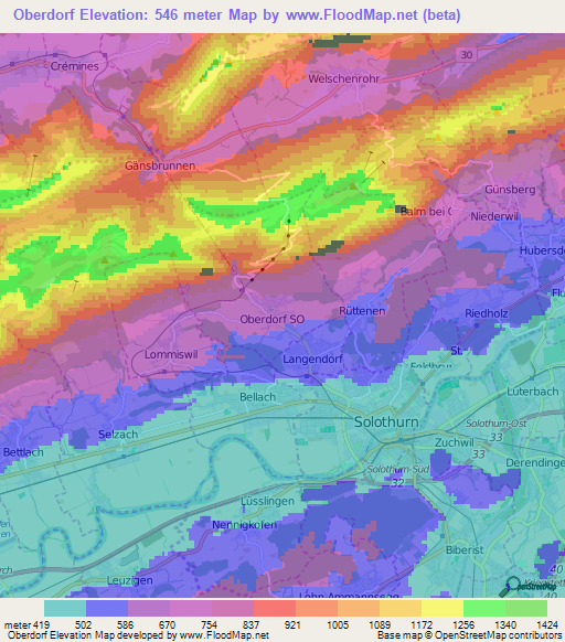 Oberdorf,Switzerland Elevation Map