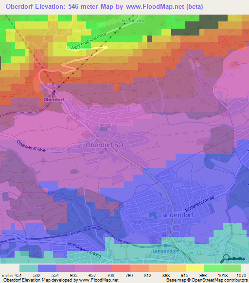 Oberdorf,Switzerland Elevation Map