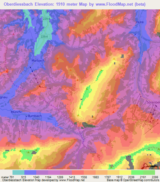 Oberdiessbach,Switzerland Elevation Map