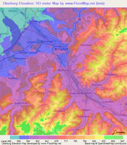 Oberburg,Switzerland Elevation Map