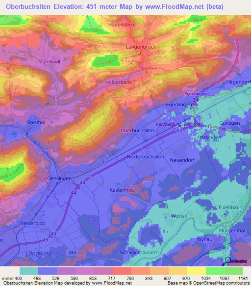 Oberbuchsiten,Switzerland Elevation Map
