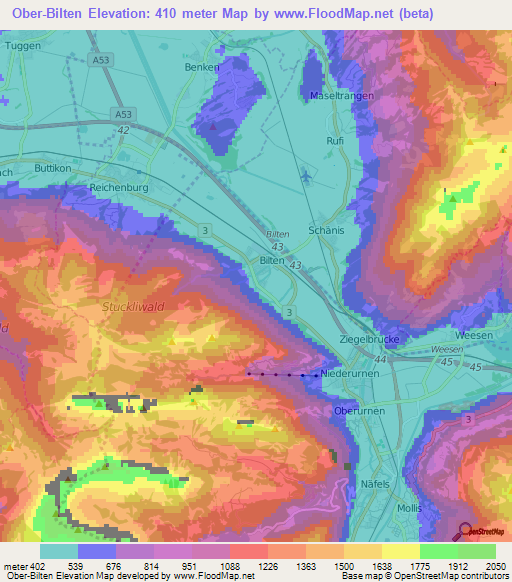 Ober-Bilten,Switzerland Elevation Map