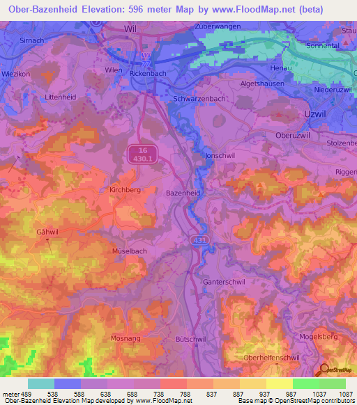 Ober-Bazenheid,Switzerland Elevation Map