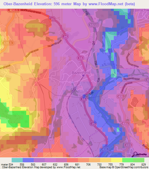 Ober-Bazenheid,Switzerland Elevation Map