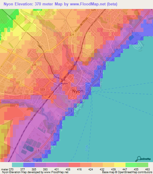 Nyon,Switzerland Elevation Map