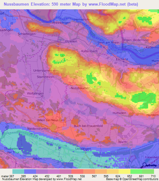 Nussbaumen,Switzerland Elevation Map