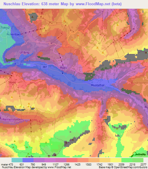 Nuschlau,Switzerland Elevation Map