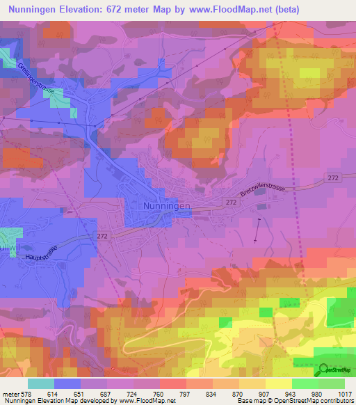 Nunningen,Switzerland Elevation Map