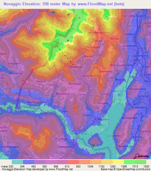 Novaggio,Switzerland Elevation Map