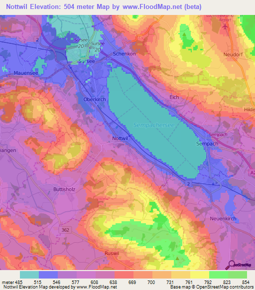 Nottwil,Switzerland Elevation Map