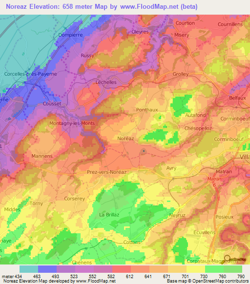 Noreaz,Switzerland Elevation Map