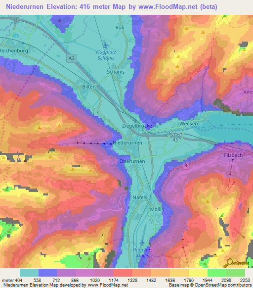 Niederurnen,Switzerland Elevation Map