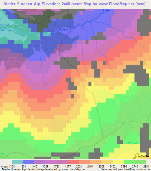 Nieder Surenen Alp,Switzerland Elevation Map