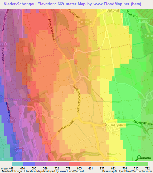 Nieder-Schongau,Switzerland Elevation Map