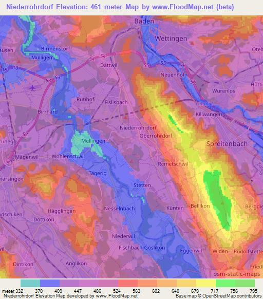 Niederrohrdorf,Switzerland Elevation Map