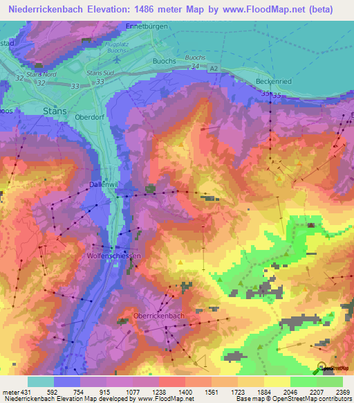 Niederrickenbach,Switzerland Elevation Map