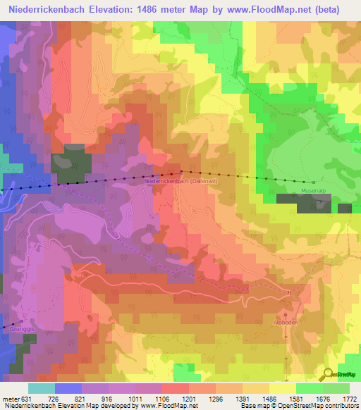 Niederrickenbach,Switzerland Elevation Map