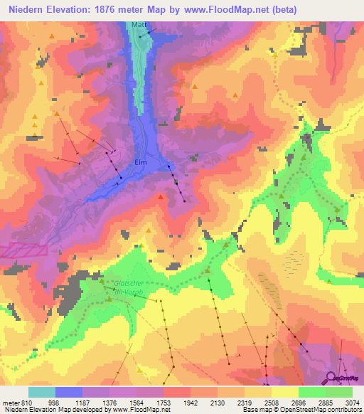 Niedern,Switzerland Elevation Map