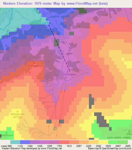 Niedern,Switzerland Elevation Map